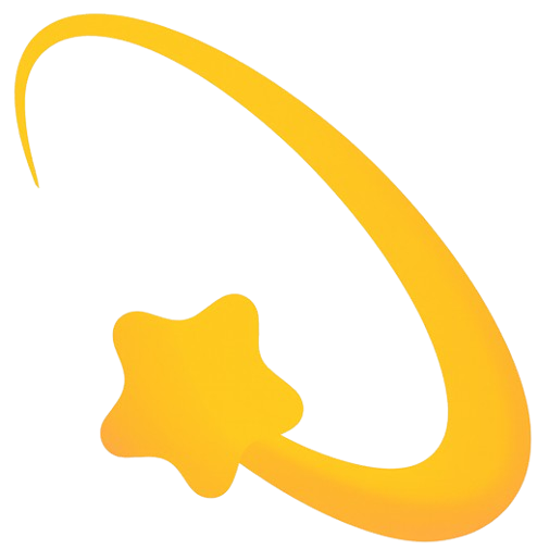 Stilisierte gelbe Sternschnuppe als Symbol für kreatives Copywriting, Storytelling und die Magie guter Texte von Bairytale.